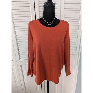 Chicos Sweater Womens L/2 Orange Crew Neck Long Sleeve Zip Back Stretch Pullover